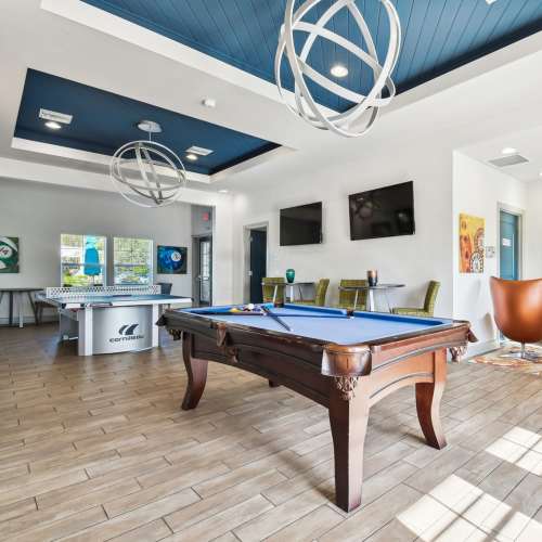 Pool table in the lounge at Goldelm at Bennett Park in Bradenton, Florida