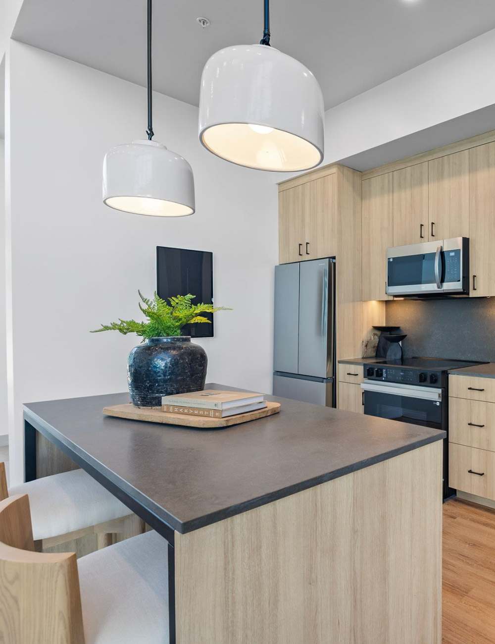 Kitchen with island at Haven and Arrow in Rancho Cucamonga, California