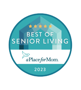 Best Senior Living Award ribbon from A Place for Mom icon given to Atrium at Liberty Park