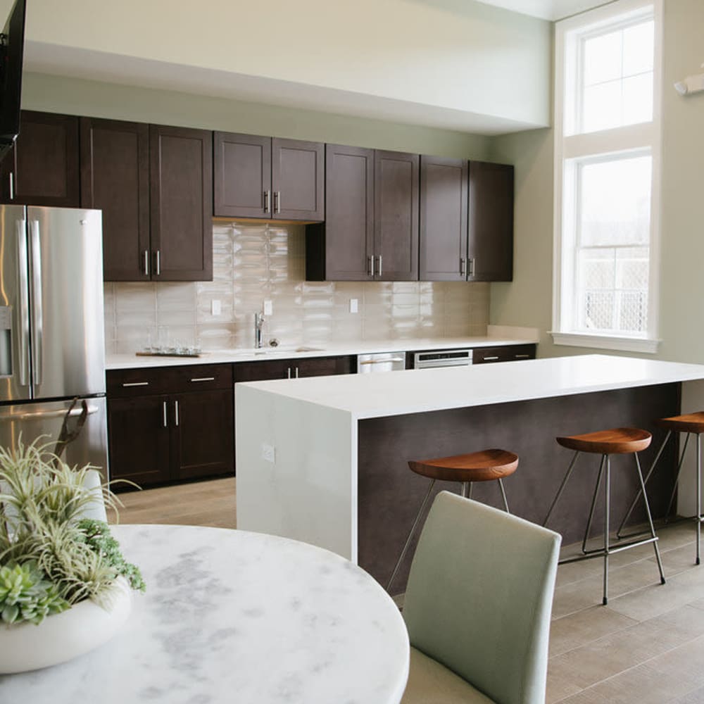 Clubhouse kitchen area at Beacon on 5th in Charlottesville, Virginia