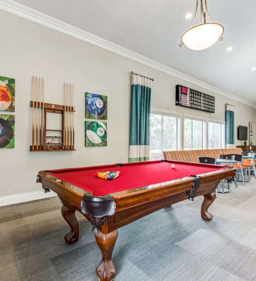 Pool table in the resident clubhouse at The Villas at Rowland Heights in Rowland Heights, California