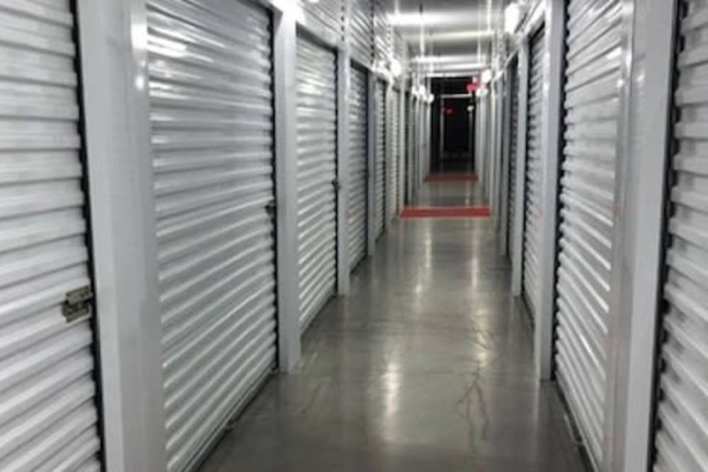 Long hallway of interior storage units at Storage Star Laredo in Laredo, Texas