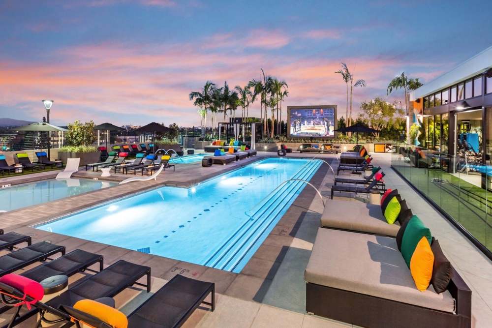 Serene swimming pool at The George Apartment Homes in Anaheim, California