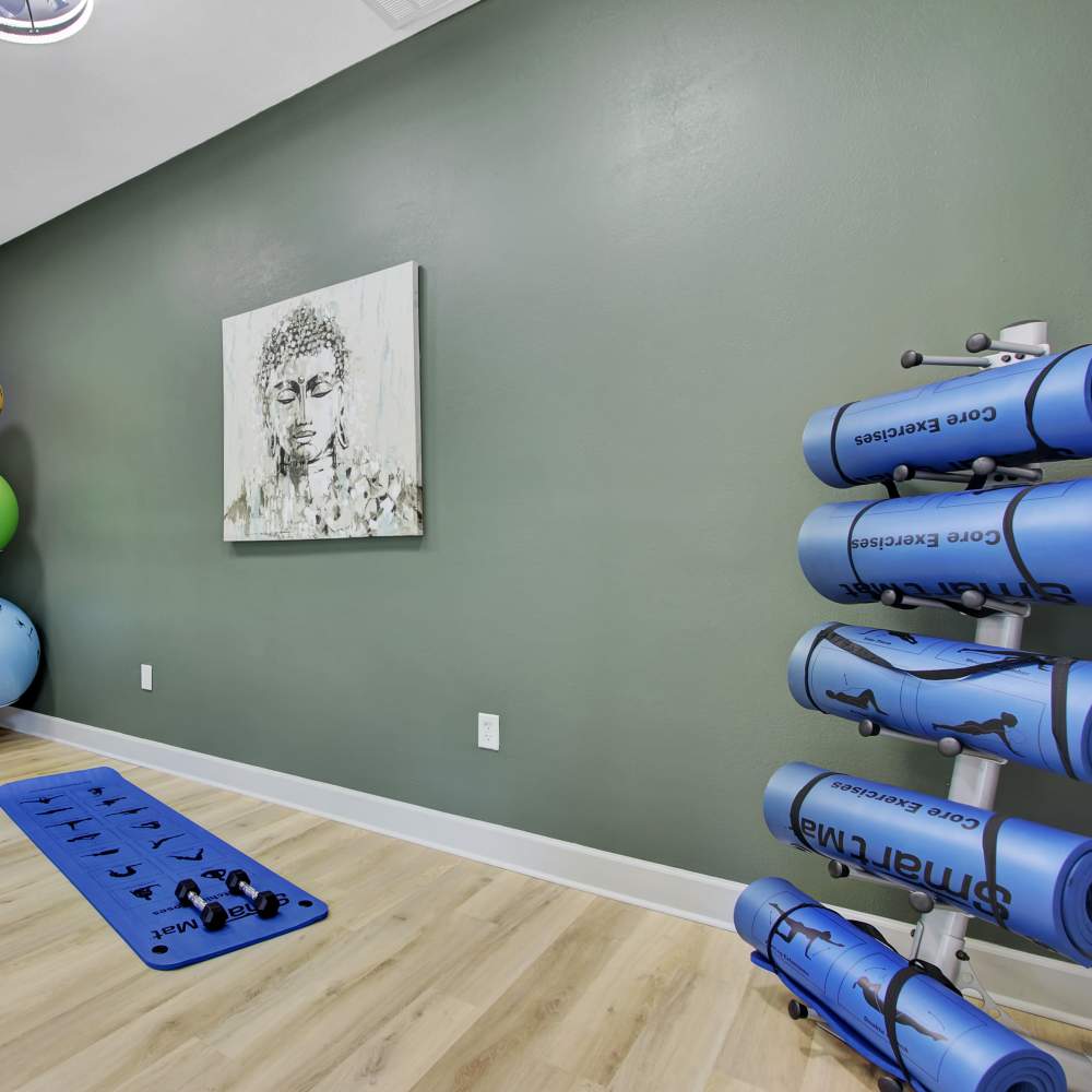 Fitness studio with free weights at Chenal Pointe at the Divide in Little Rock, Arkansas