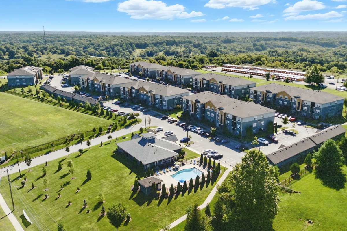 Aerial shot of the neighborhood near Bristol Bluffs Apartments in Louisville, Kentucky 
