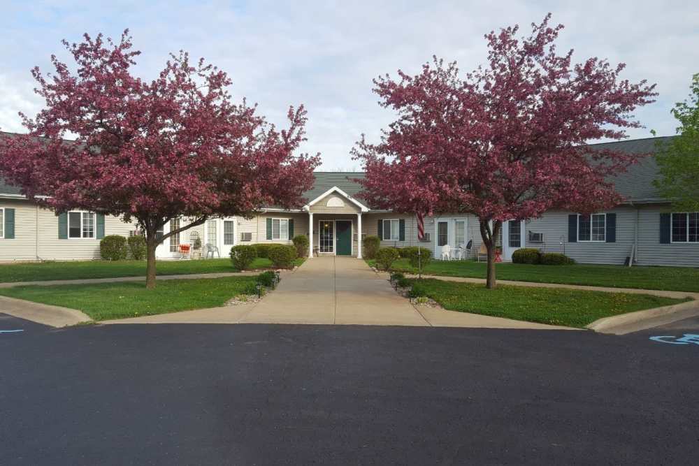 Exterior of senior living paartments at Woodbrook Apartments in Three Rivers, Michigan