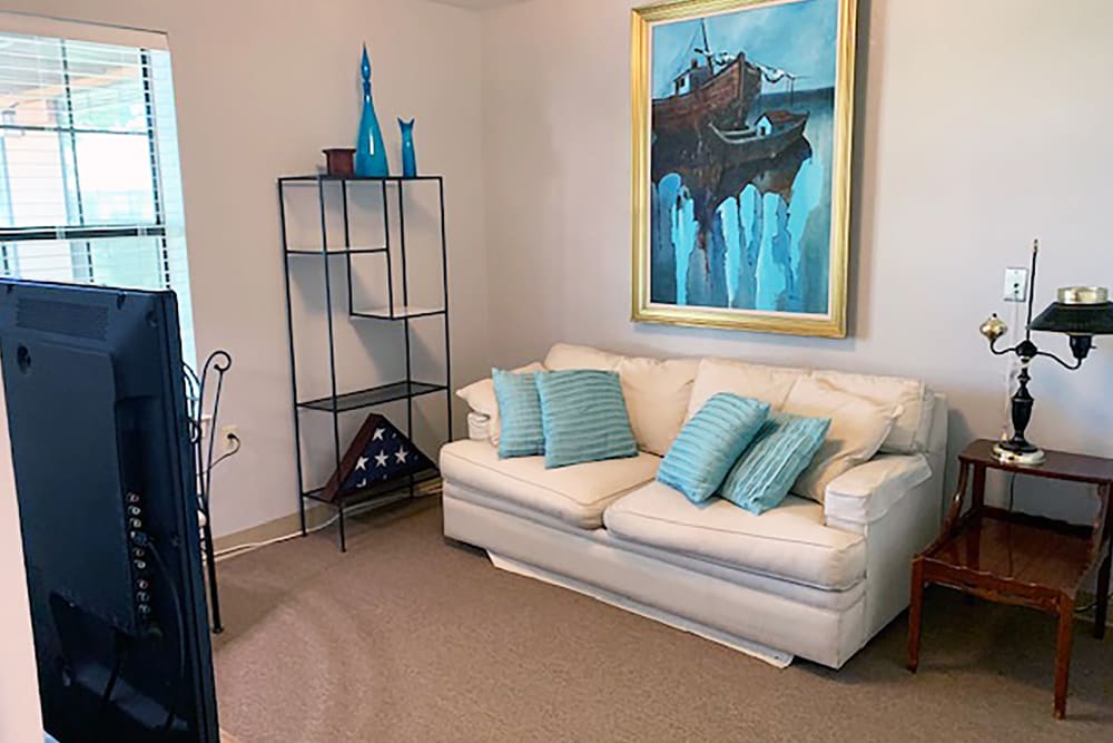 Comfortable living room in apartment at Peachtree Village Retirement Community in Roswell, New Mexico. 