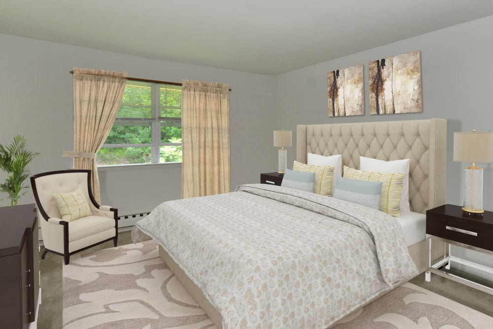 Bedroom in a home at Whitestone Village Apartment Homes in Allentown, Pennsylvania