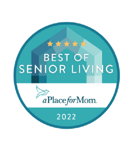 Best Senior Living Award ribbon from A Place for Mom icon given to Atrium at Liberty Park