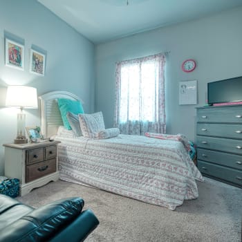 Model bedroom at Bellamy Dahlonega in Dahlonega, Georgia