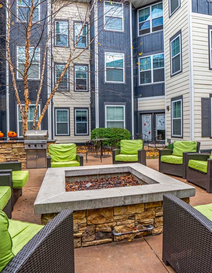 Exterior seating at The Den in Columbia, Missouri