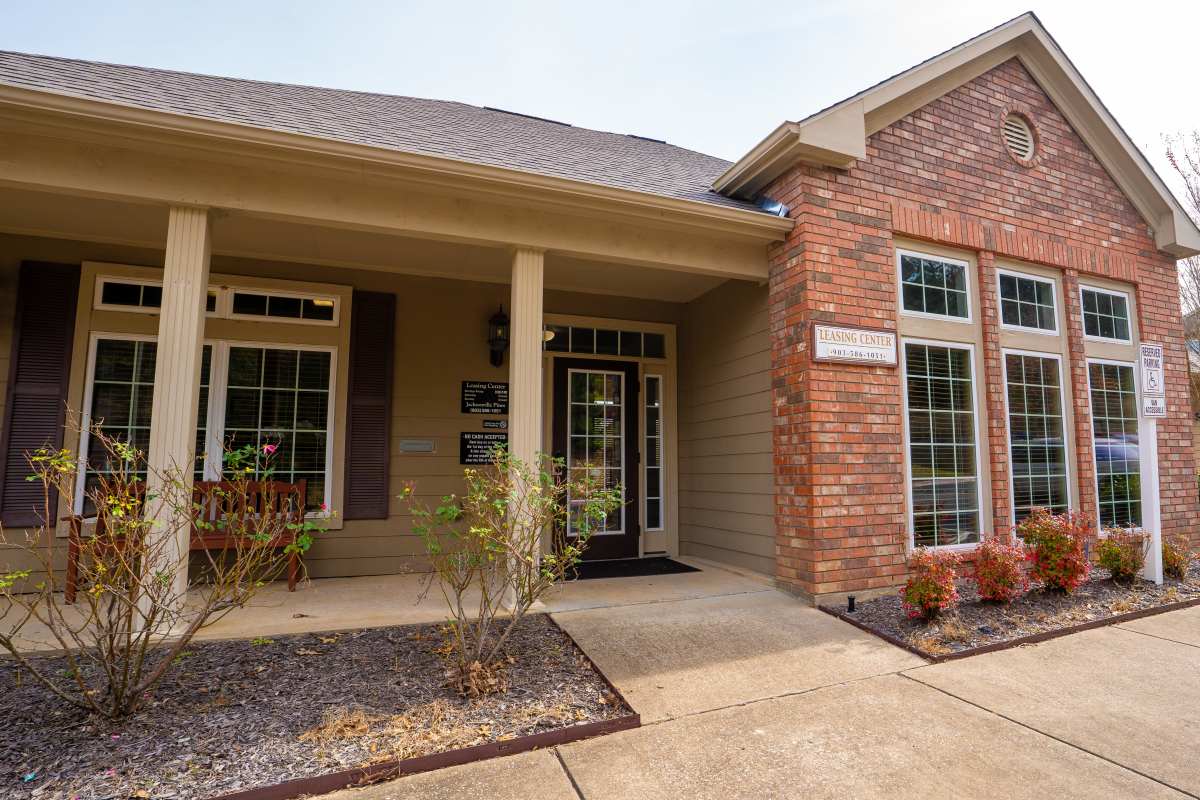 Leasing office exterior at Jacksonville Pines in Jacksonville, Texas