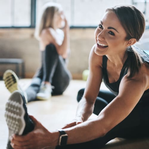 Residents working out in the fitness center at Joshua Heights in Twentynine Palms, California