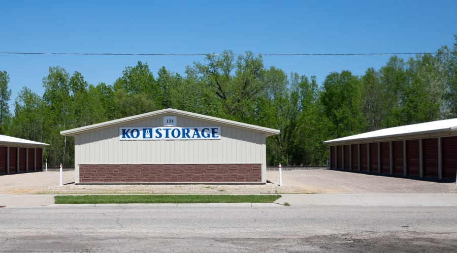 Exterior of several buildings with outdoor units at KO Storage in Tomah, Wisconsin