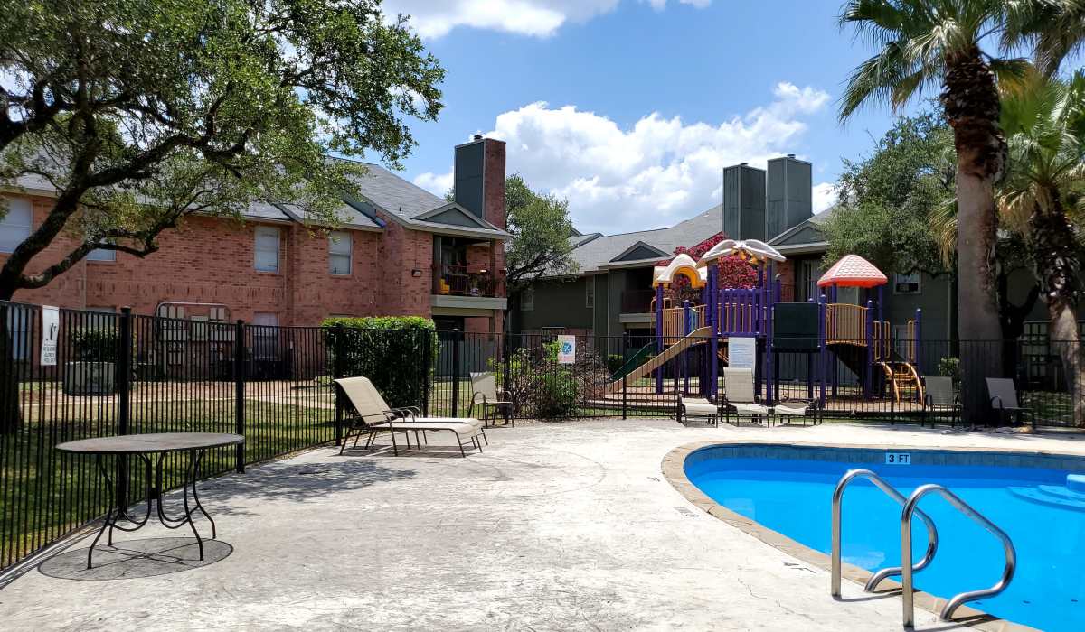 Sparkling pool at Villa Nueva in San Antonio, Texas