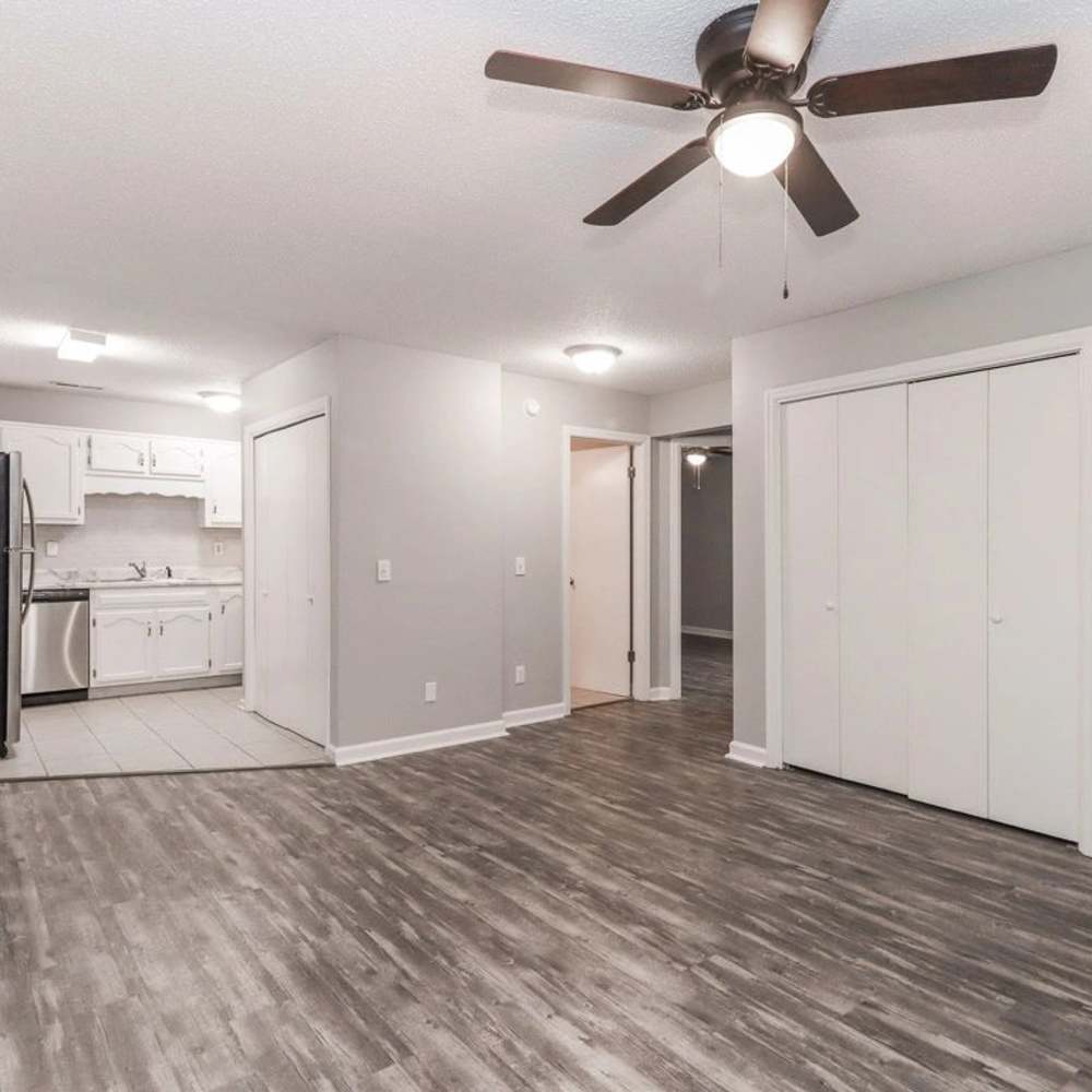Living room with a view of other rooms like kitchen at The Oaks At Northshore in Chattanooga, Tennessee