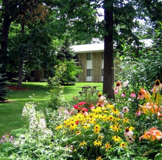 Flower garden at Ann Arbor Woods Apartments in Ann Arbor, Michigan