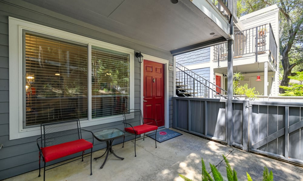 Private patio at Lake Pointe Apartments in Folsom, California