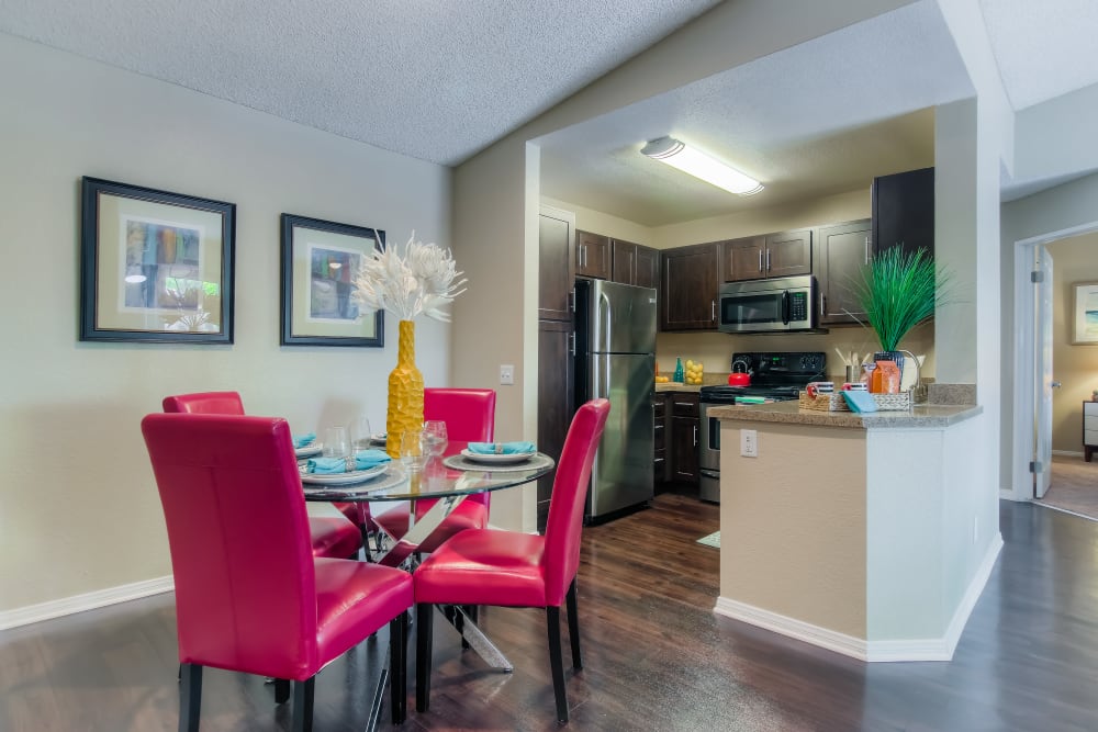 Spacious dining room and kitchen at Tuscany Village Apartments in Ontario, California