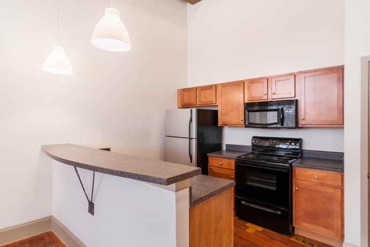 Beautiful kitchen at Porterdale Mill Lofts in Porterdale, Georgia