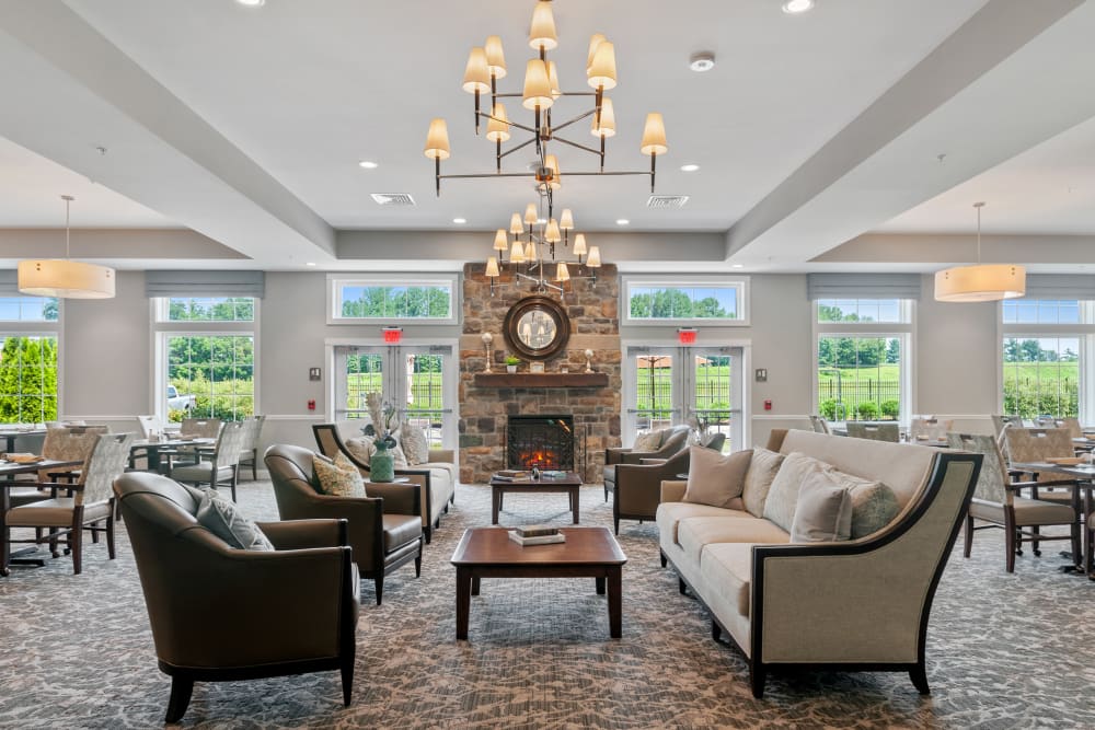 Elegant seating at Merrill Gardens at West Chester in West Chester, Pennsylvania. 