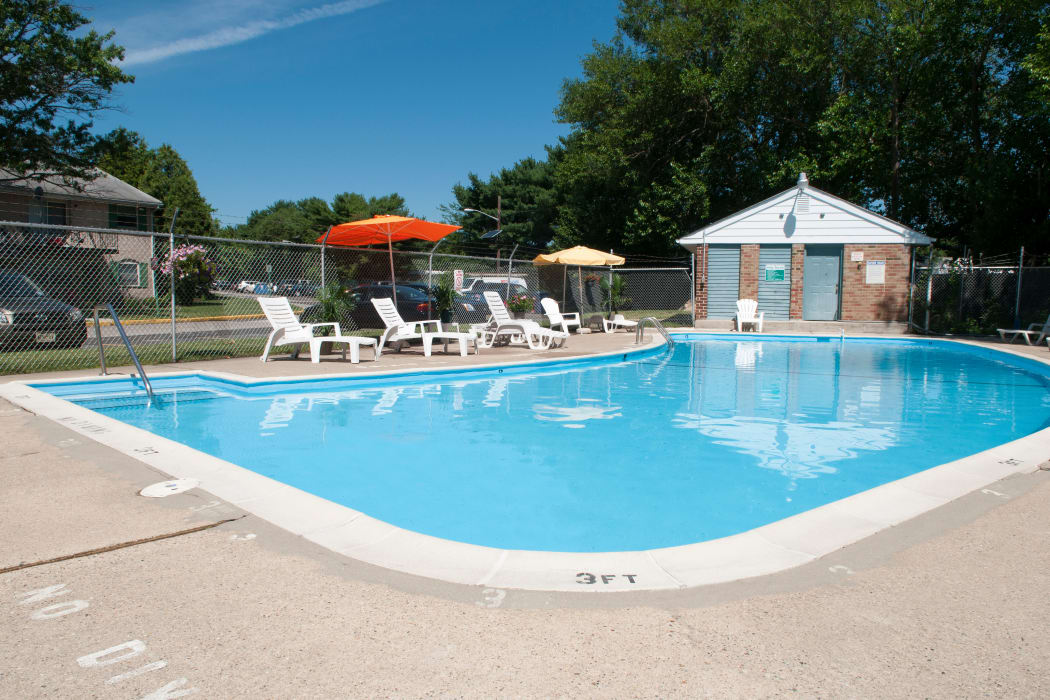 Refreshing swimming pool on a sunny day at Jamestown Square Apartments in Blackwood, New Jersey