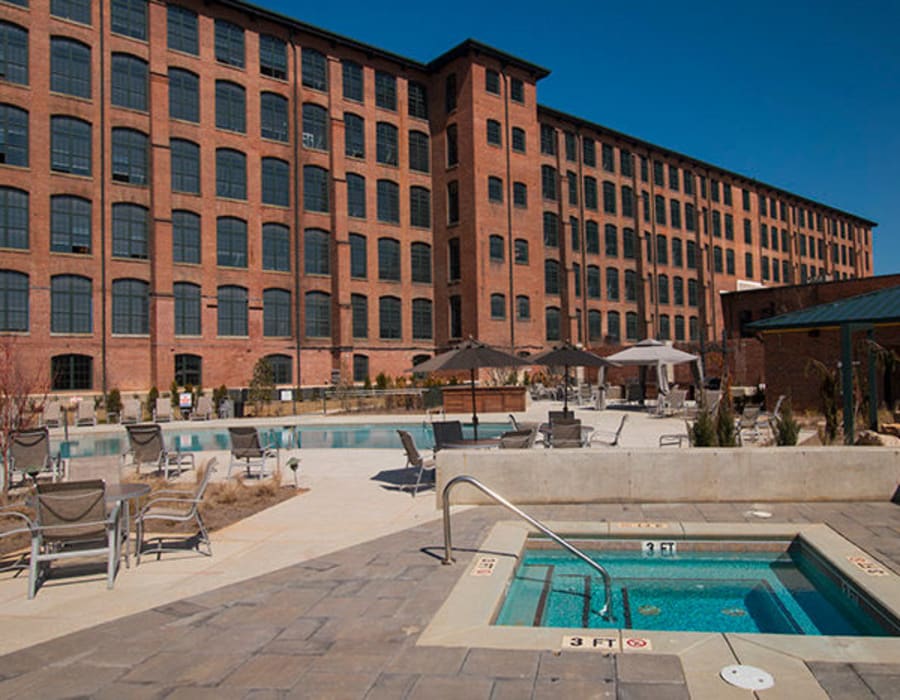 Community pool at Loray Mill Lofts in Gastonia, North Carolina at Loray Mill Lofts in Gastonia, North Carolina
