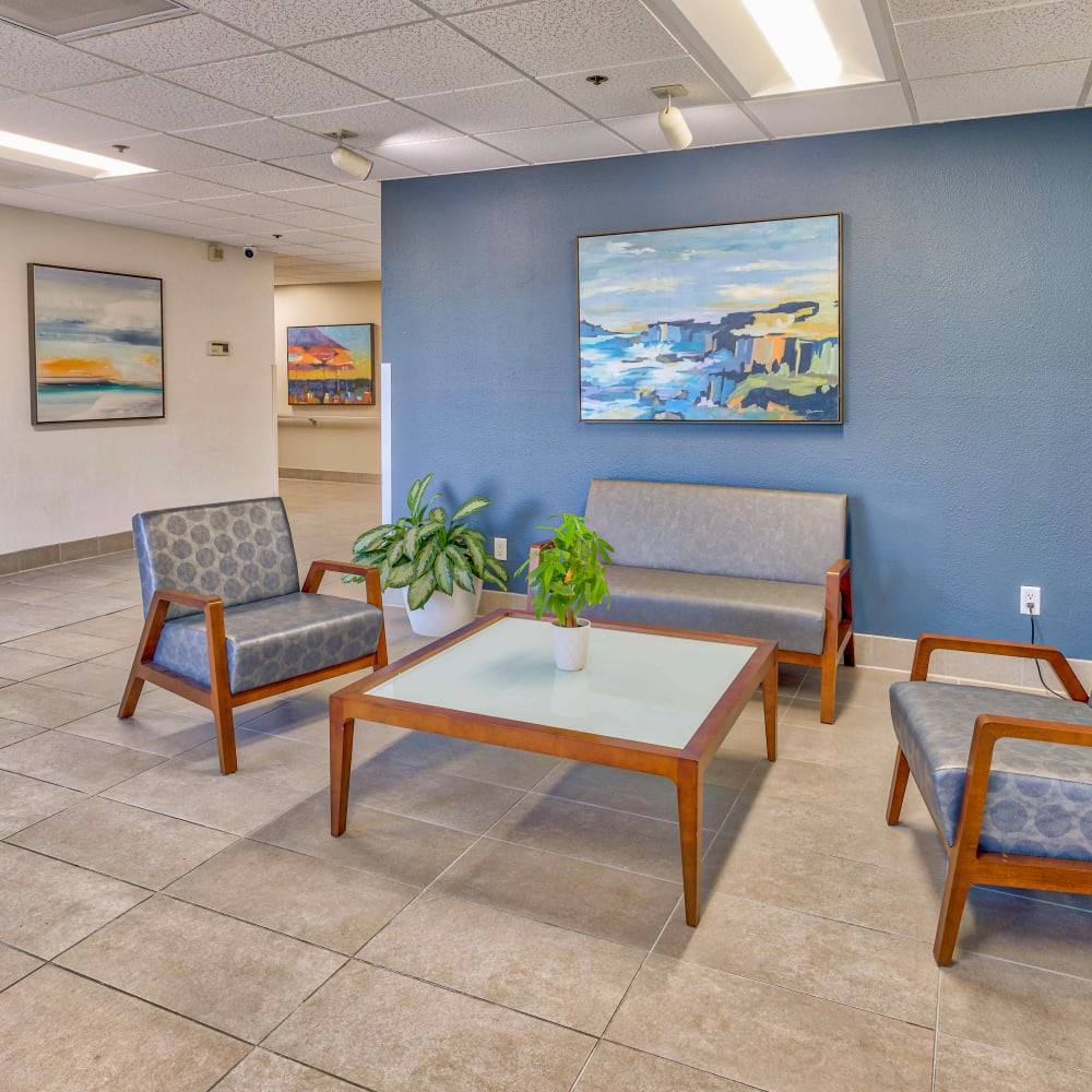 Lobby lounge area at The Springs in La Mesa, California