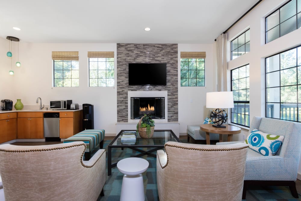 Modern decor in the clubhouse at Madison Sammamish Apartments in Sammamish, Washington