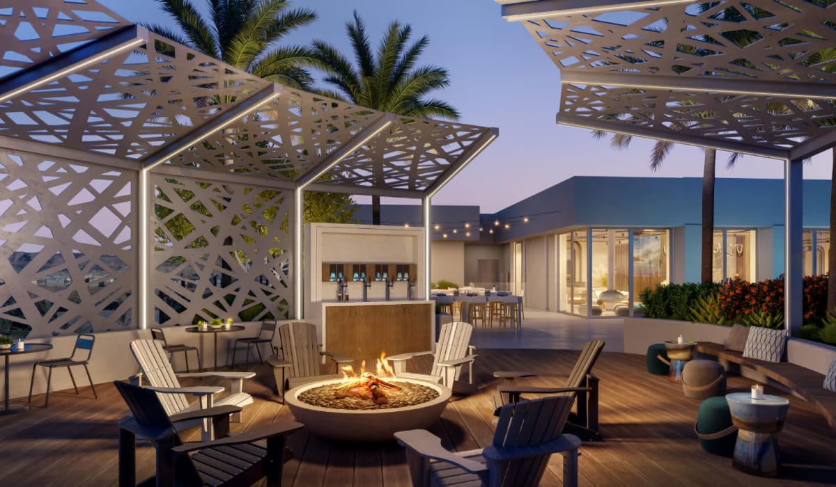 Fire pit with lounge seating at The Ellison in Las Vegas, Nevada