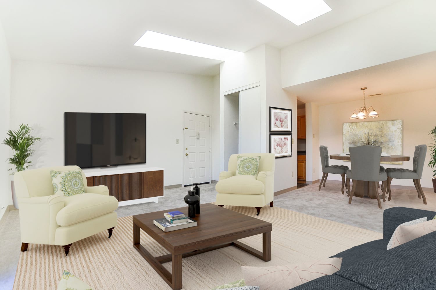 Spacious living room and dining area at Cranbury Crossing Apartment Homes in East Brunswick, New Jersey