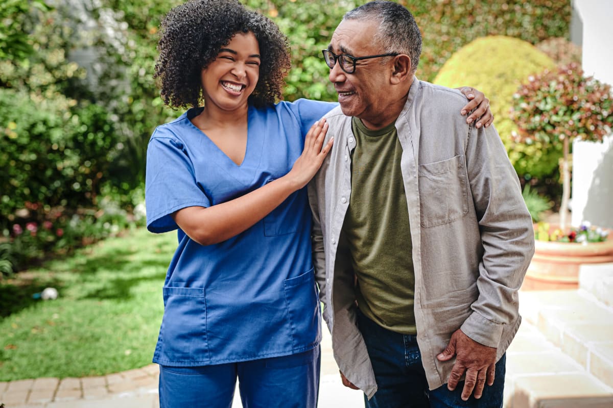 Caregiver and resident at Trustwell Living at Oak Creek Place in South Milwaukee, Wisconsin