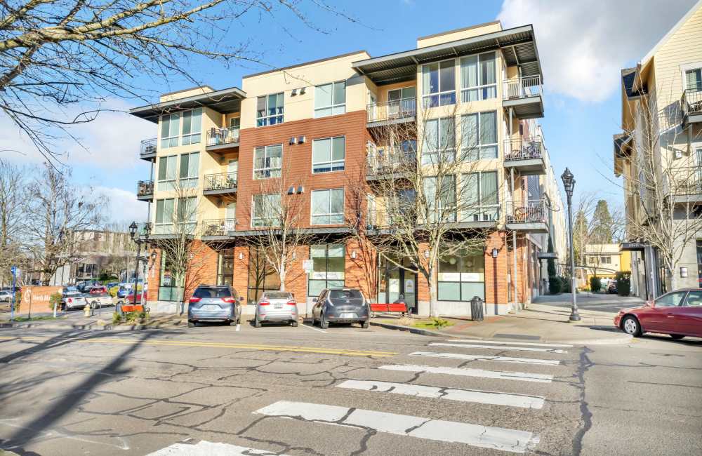 Street view of apartment at North Main Village in Milwaukie, Oregon