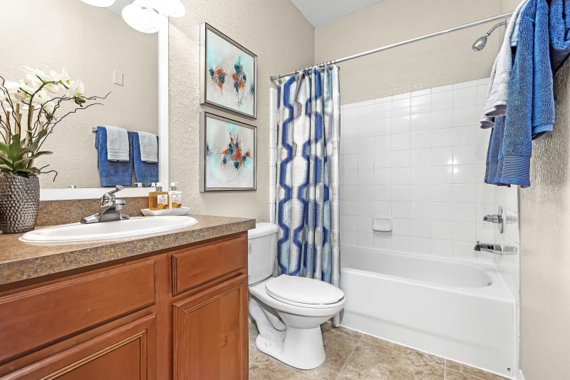 Model bathroom with oval tub at The Aspect in Kissimmee, Florida