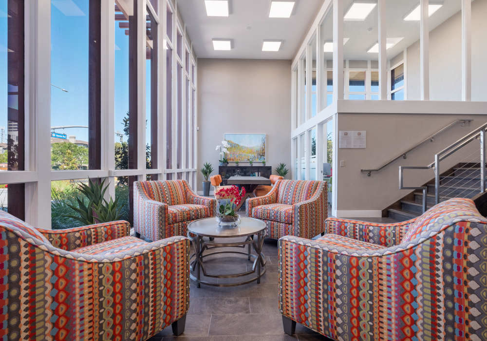 Harbor Cove Apartments in Foster City, California, comfy lounge area with great views