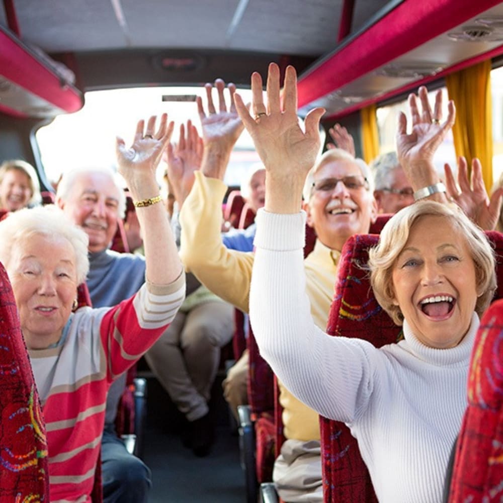 Happy Residents on the bus at Fox Hollow Independent and Assisted Living in Bend, Oregon