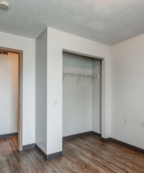 Bedroom with wood flooring at Cedar Glen I in Morgantown, West Virginia