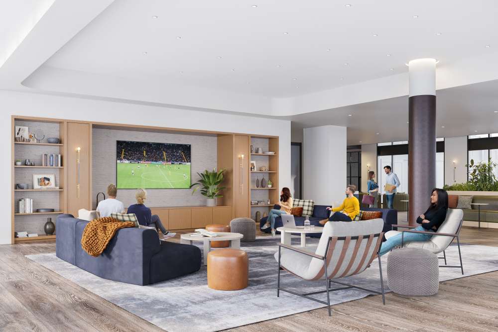 Residents enjoying the clubroom at St. Albans Lofts in Raleigh, North Carolina