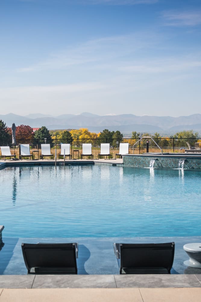 Resort-style swimming pool at Solana Stapleton Apartments in Denver, Colorado