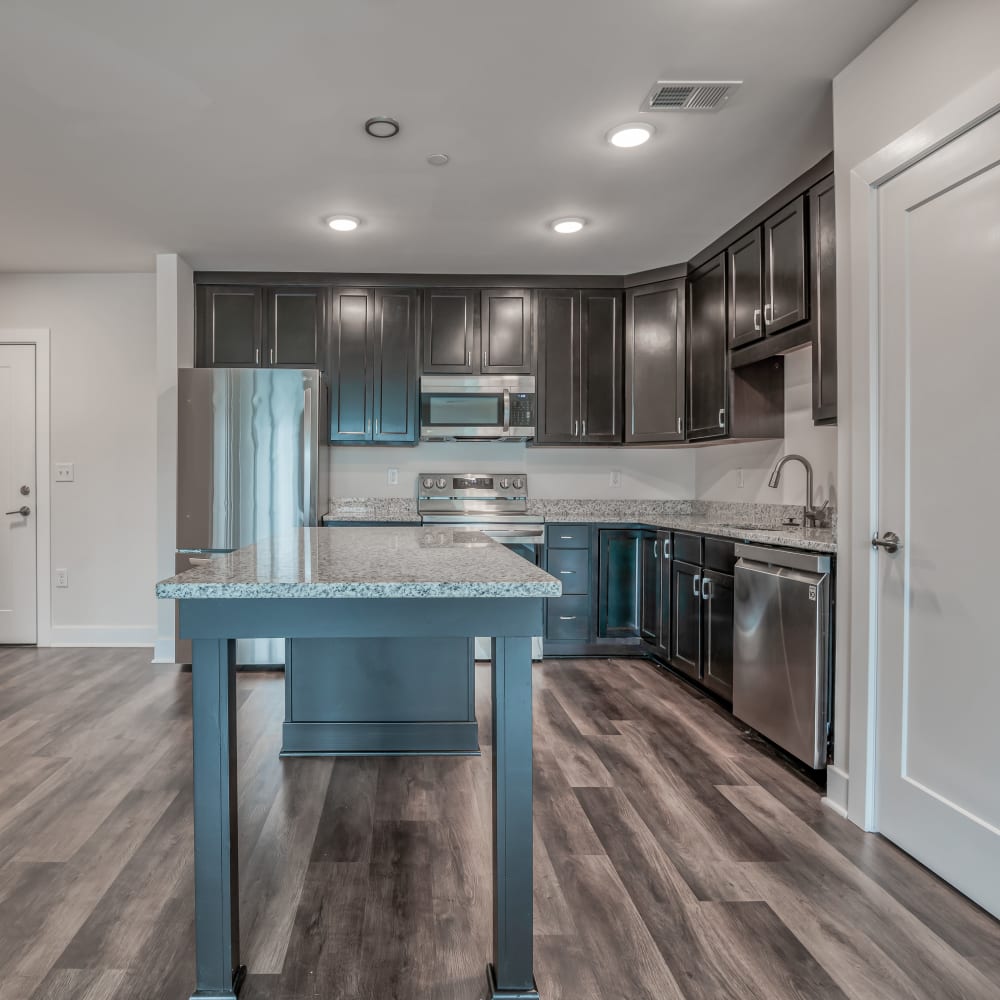 Gourmet kitchen with stainless-steel appliances at Evergreen, Monroeville, Pennsylvania