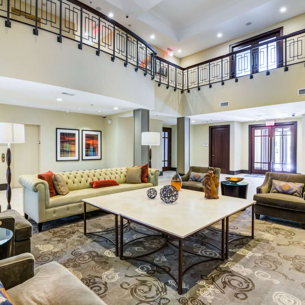 Spacious clubhouse with seating spaces at Grove at Somerset in Somerset, New Jersey