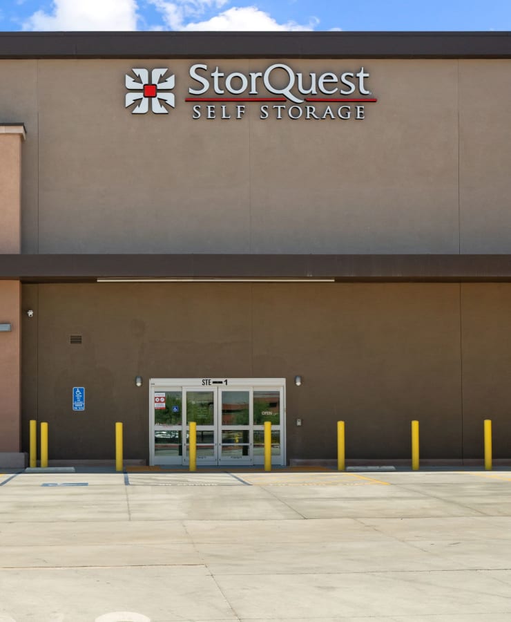 Exterior signage at StorQuest Self Storage in La Quinta, California