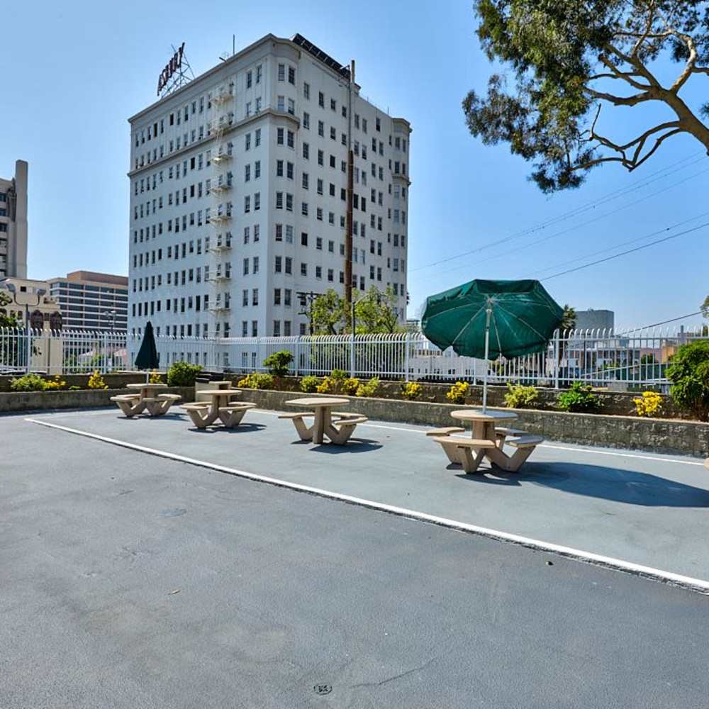 Outdoor are with chairs at Carondelet in Los Angeles. CA
