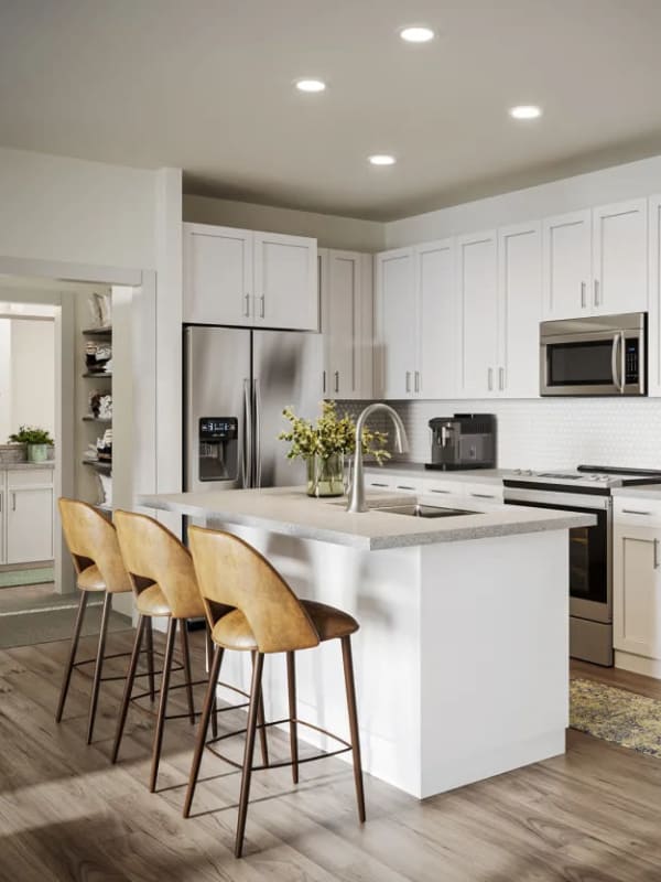 Kitchen with stainless-steel appliances at The Brookstone, Acworth, Georgia