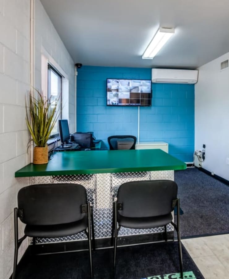Inside the leasing office at StorQuest Self Storage in Diamond Bar, California