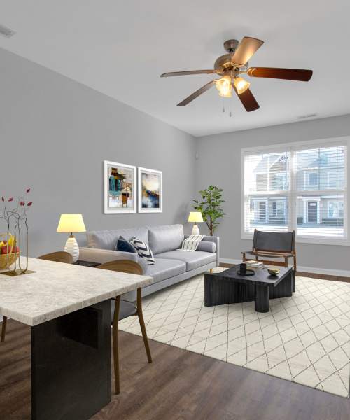 Living area of an apartment at Crystal Lake & Kingsley Apartments and Townhomes in Fayetteville, North Carolina