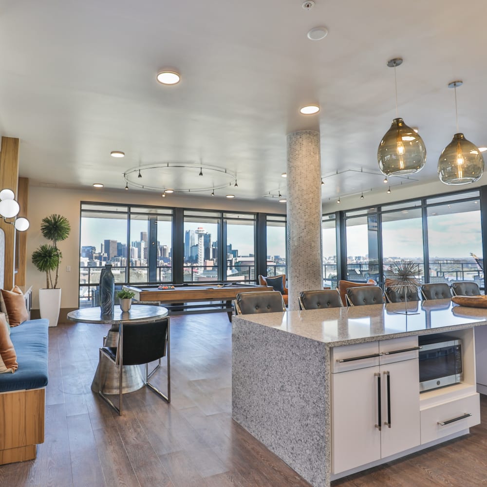 Floor to ceiling Cityview lounge The Alcott in Denver, Colorado