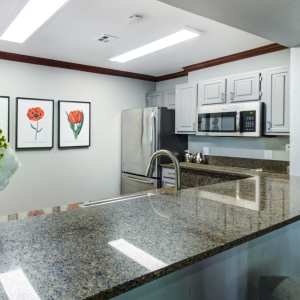 Equipped kitchen at Irving Schoolhouse Apartments in Salt Lake City, Utah