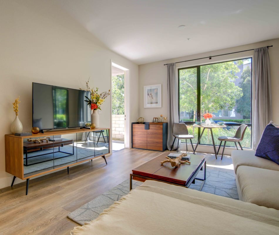 living room in a model home at Sofi Riverview Park in San Jose, California