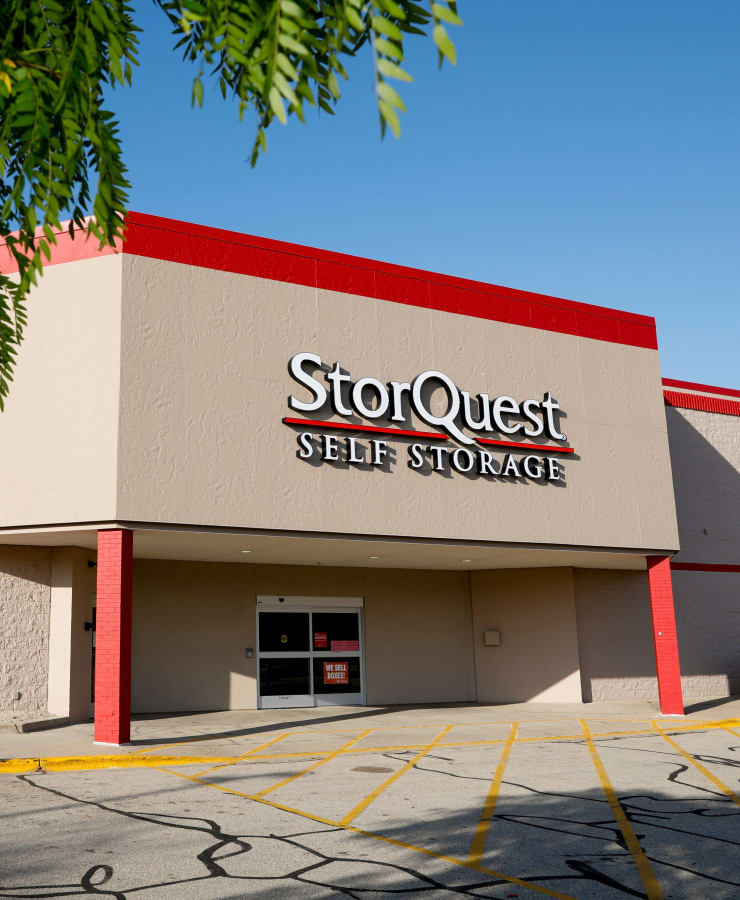 The exterior of the main entrance at StorQuest Self Storage in Madison, Wisconsin